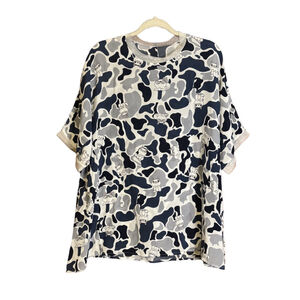 Oversized Silk Top 100% Mulberry Silk Cat Print Camo Pattern Short Sleeve Blouse